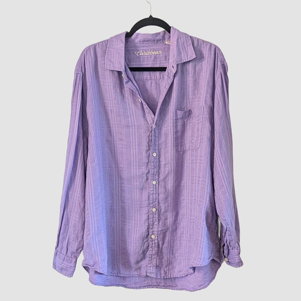 Caribbean Linen Blend Button Down Shirt XL Lilac Coastal Relaxed Coverup